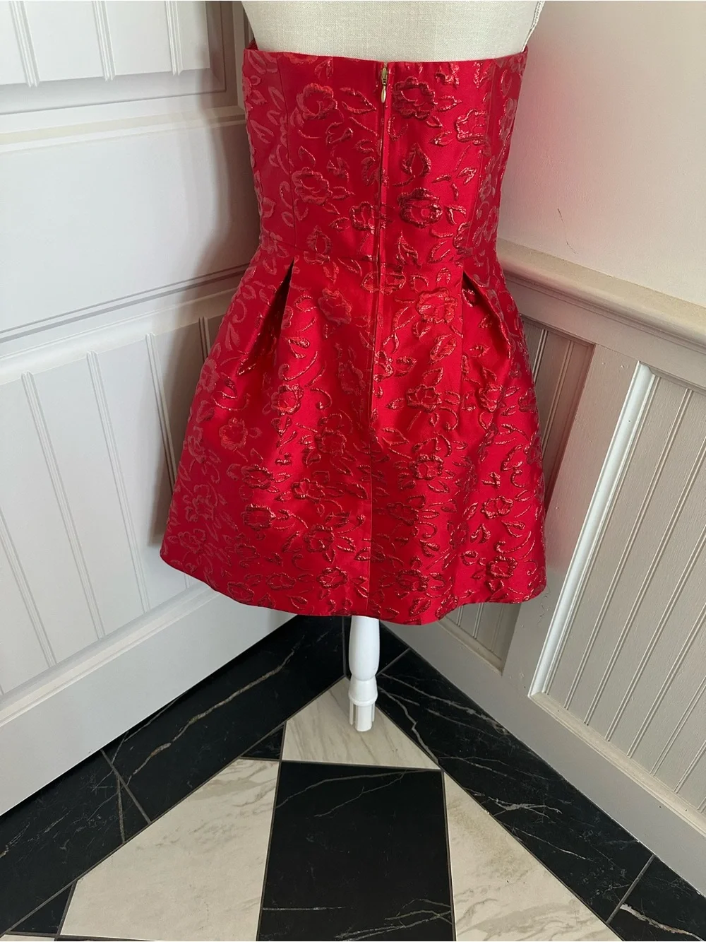 Lilly Pulitzer Red Brocade Strapless Dress, bow Front, Internal Corset, sz 10 - Picture 5 of 10